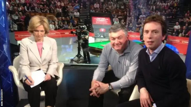 Hazel Irvine, John Parrott and Ken Doherty