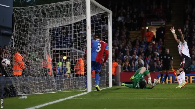 The ball in the Palace net after Joe Allen's headed goal