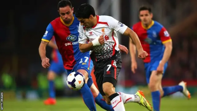 Liverpool's Luis Suarez in action against Crystal Palace