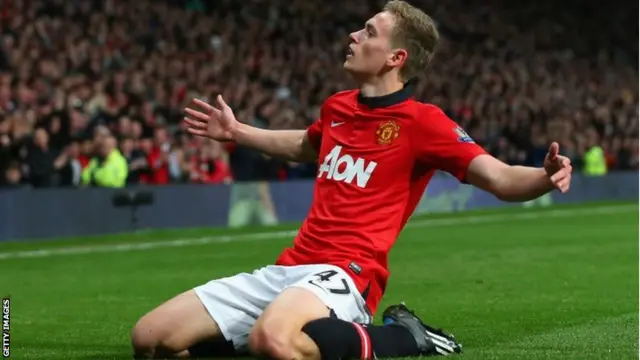 James Wilson of Manchester United celebrates scoring