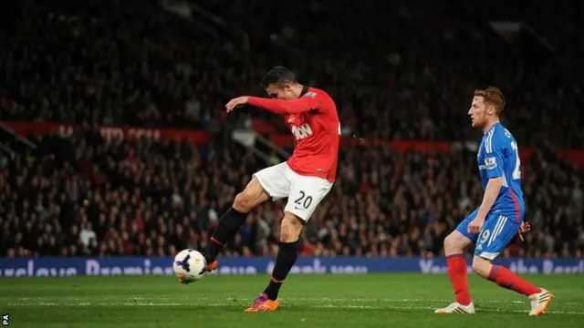 Manchester United's Robin van Persie scores his side's third goal