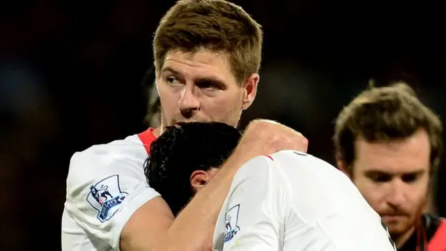 Steven Gerrard comforts Luis Suarez after Liverpool's 3-3 draw with Crystal Palace