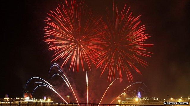 Fireworks display to mark the 10th anniversary of Queen Mary 2