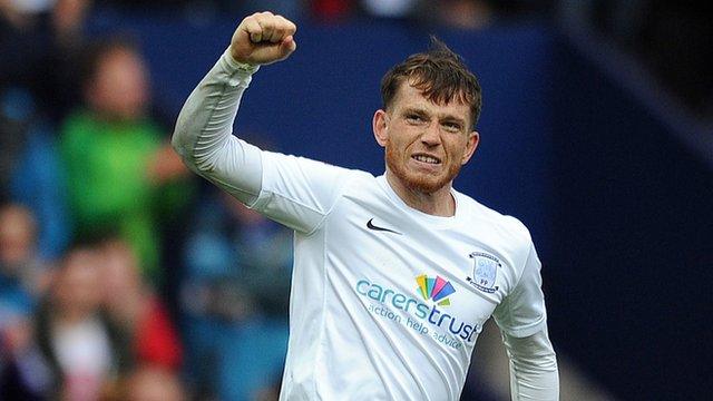 Preston North End's Joe Garner celebrates against Rotherham