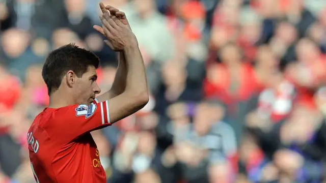 Liverpool captain Steven Gerrard acknowledges the crowd as his season ends in defeat