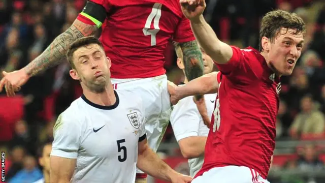 England defender Gary Cahill in action against Denmark