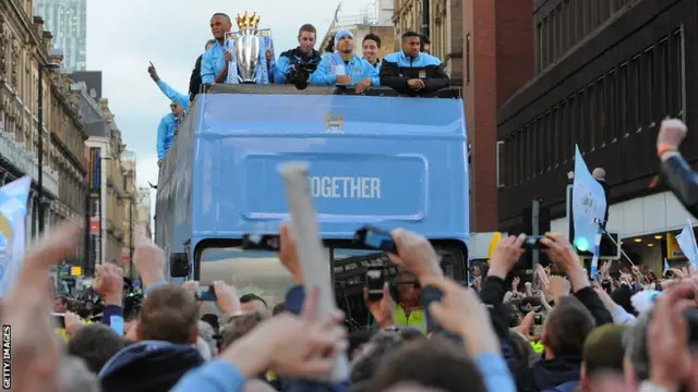 Manchester City celebrate winning the 2011-2012 Premier League title