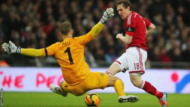 England keeper Joe Hart in action against Denmark