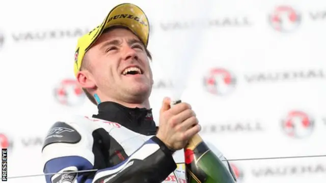 Lee Johnston celebrates his maiden North West 200 victory