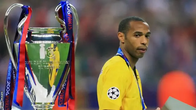 Thierry Henry walks past the Champions League trophy