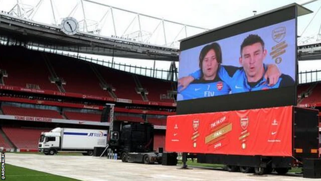 A large outdoor screen at Arsenal's Emirates Stadium