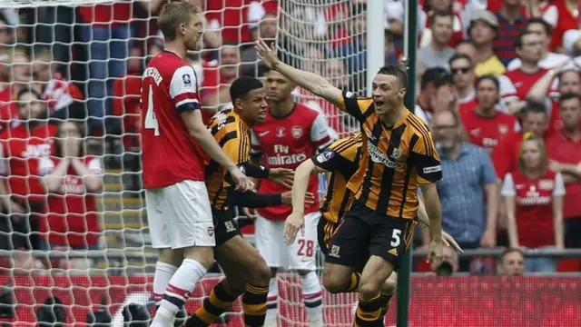 James Chester celebrates his goal in the FA Cup final