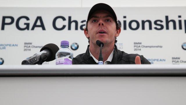 Rory McIlroy speaking to the press at the PGA championship Wentworth