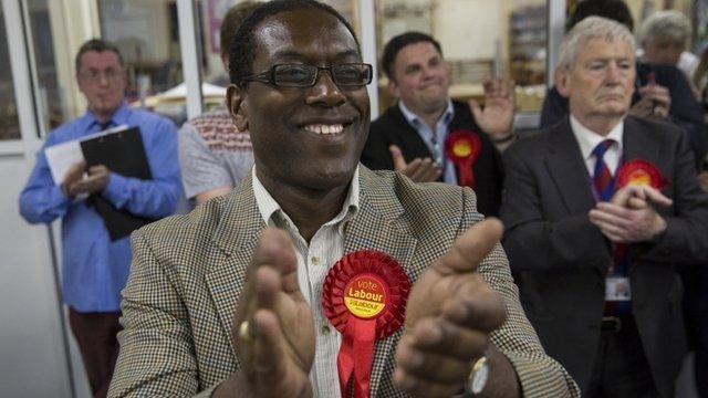 A member of the Labour Party celebrates in Croydon