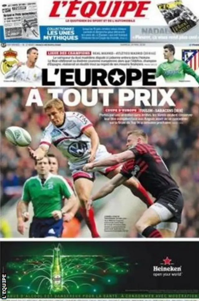 Front page of Saturday's L'Equipe