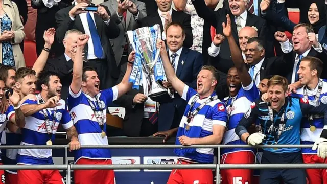QPR lift the championship playoff final trophy