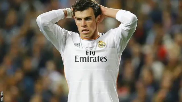 Gareth Bale reacts after missing a good chance for Real Madrid