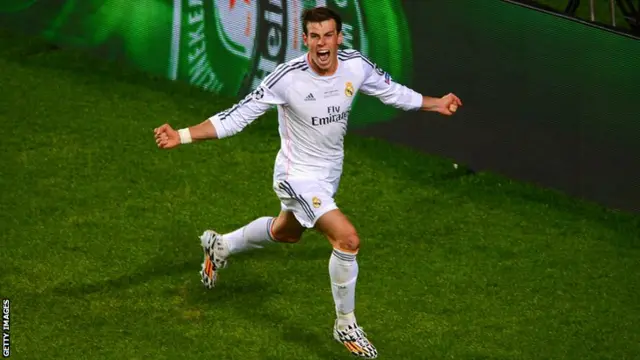 Gareth Bales celebrates scoring fro Real Madrid