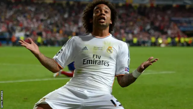 Marcelo celebrates scoring for Real Madrid