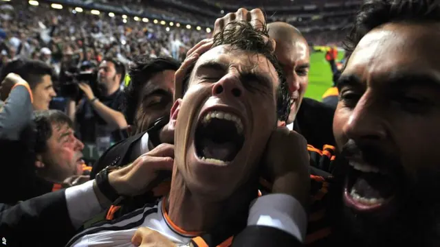 Gareth Bale celebrates after scoring for Real Madrid