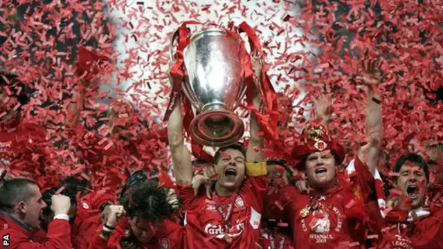 Liverpool captain Steven Gerrard with the Champions League trophy in 2005