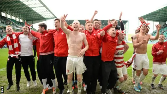 Hamilton Accies players celebrate at full time