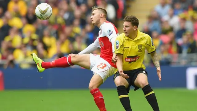 Fleetwood's David Ball hits a shot towards goal