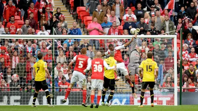 Antoni Sarcevic scores fro Fleetwood Town in the League Two play-off final at Wembley