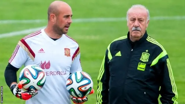 Pepe Reina (left) and Spain coach Vicente del Bosque