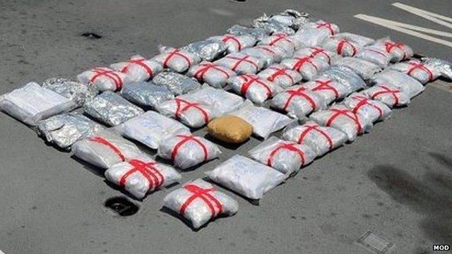 Packs of heroin confiscated from a vessel in the Gulf