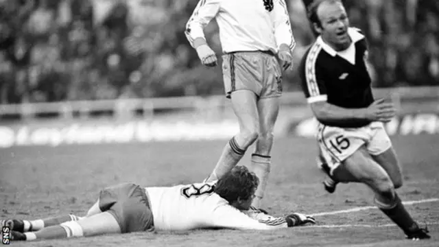 Archie Gemmill wheels away after scoring Scotland's third