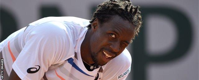 Gael Monfils during his five-set win over Fabio Fognini