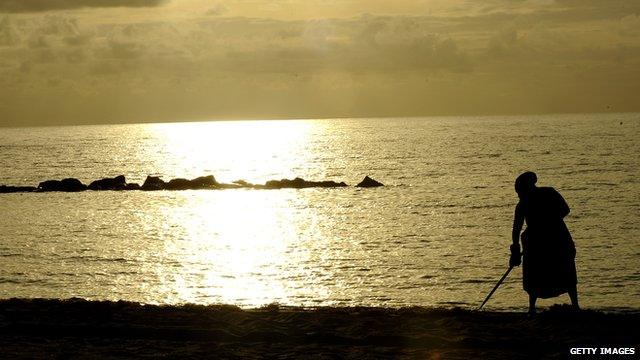 Woman on the beach in Nevis