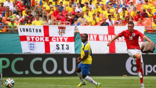 Rickie Lambert scores England's second goal of the afternoon in Miami to put England 2-1 up against Ecuador