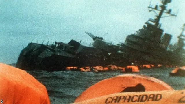 The ARA General Belgrano, an Argentine Navy cruiser, sunk by HMS Conqueror