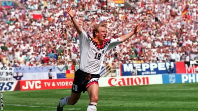 Jurgen Klinsmann scores against Boliva