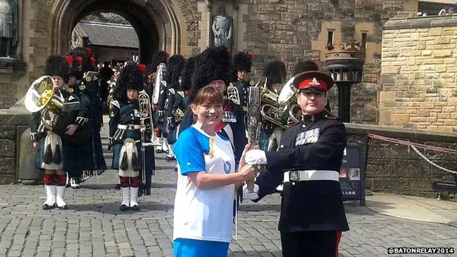 Lorraine Kelly with Queen's Baton at Edinburgh Castle