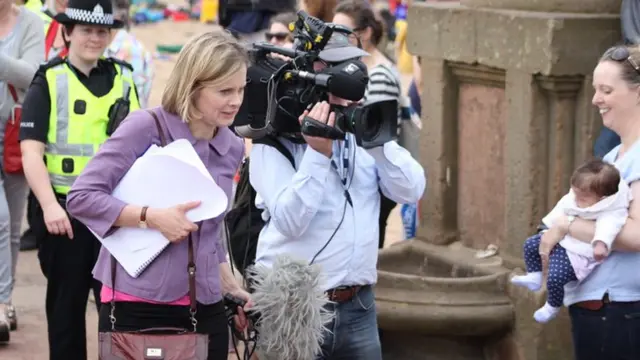 Film crew recording on the street