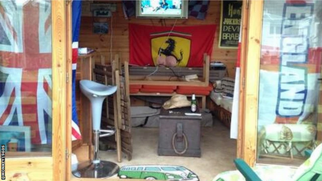 A garden shed converted into a bar