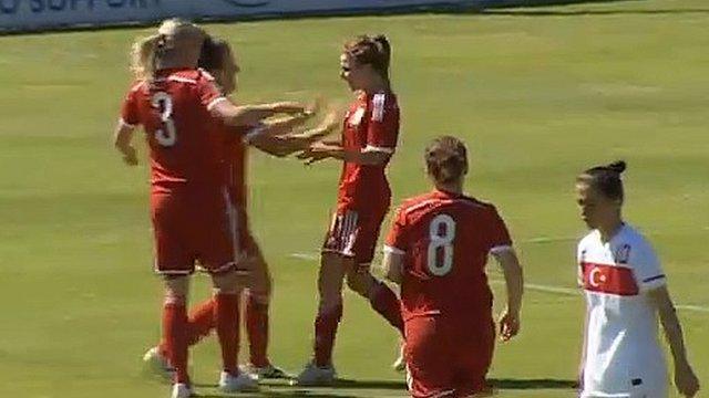 Sarah Wiltshire celebrates with her Wales team-mates