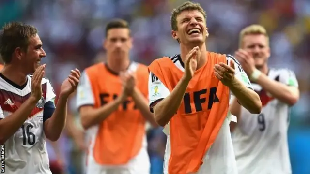 Thomas Muller smiles after the game