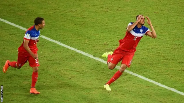 John Brooks of the United States celebrates scoring his team's second goal