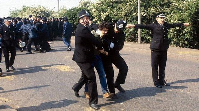 A miner arrested by police at Orgreave