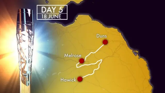 Queen's Baton Relay map: Day 5 - Scottish borders