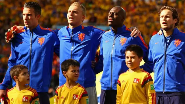 Robin Van Persie and his Netherlands team-mates before their match against Australia