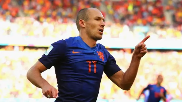 Arjen Robben celebrates his goal against Australia