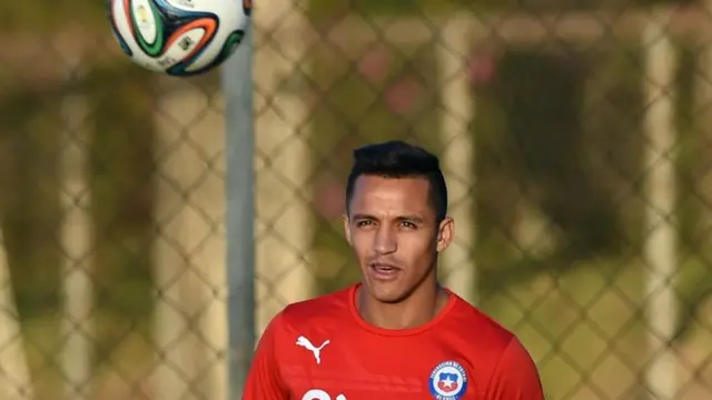 Chile striker Alexis Sanchez in training for the Spain match