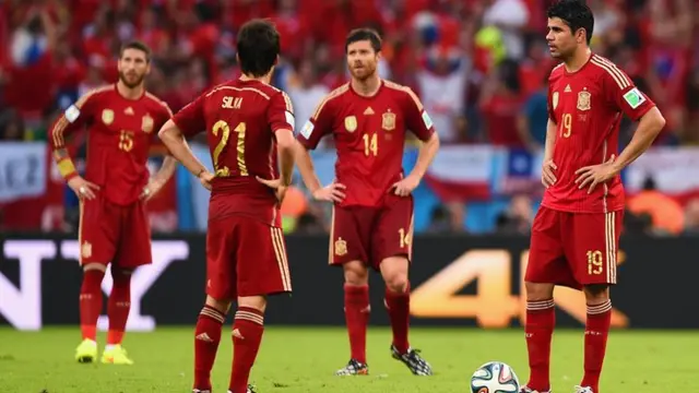 Sergio Ramos, David Silva, Xabi Alonso and Diego Costa of Spain