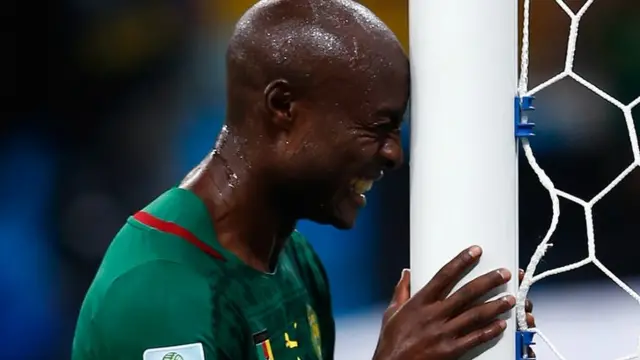 Pierre Webo of Cameroon shows his frustration after exiting the World Cup