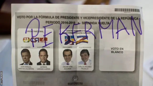 A ballot paper with the name of Colombia's manager Jose Pekerman